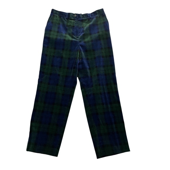 Lauren Ralph Lauren 10 Plaid Green Blue Velour Pants 100% Cotton Zipper - Picture 3 of 5